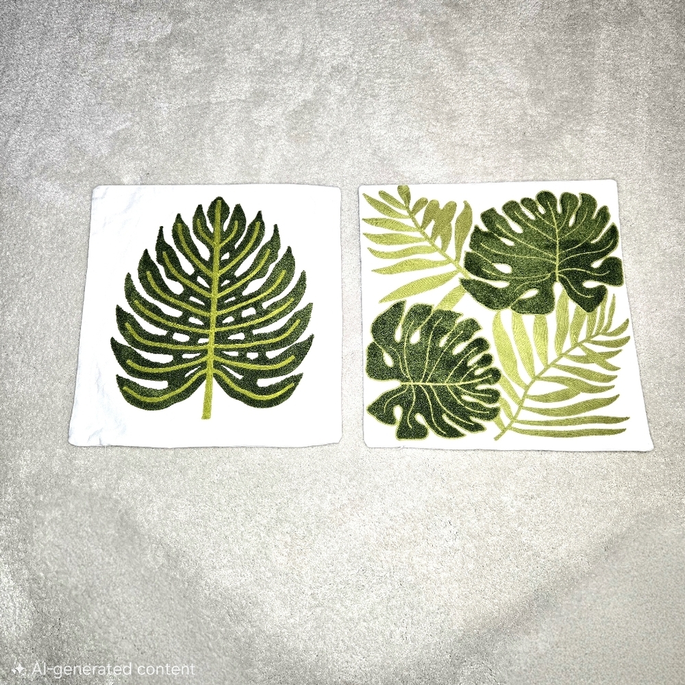 Palm Leaf Pillow Covers, Set Of Two.